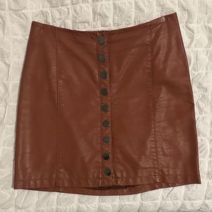 Free People Button-Up Brown Leather Skirt